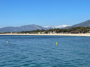 ein Gewässer mit gelben Bojen im Wasser und einem Strand in der Unterkunft U refuggiu in Porticcio + 6 Fotos