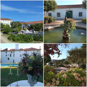un gruppo di quattro foto di una casa e di fiori di Palácio da Quinta da Portela II a Coimbra