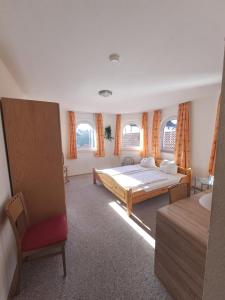 um quarto grande com uma cama e 2 janelas em Gasthof Hirschkeller em Göppingen