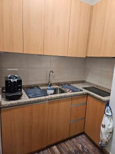 a kitchen with a sink and a microwave at Apart Nel in Praia