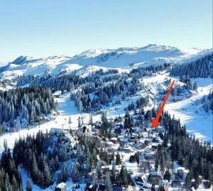 an aerial view of a snow covered mountain with trees at Planinska idila - uz stazu in Jahorina