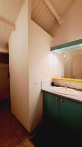 GourbeyreにあるLe Poumon Vertのバスルーム(洗面台、鏡付)