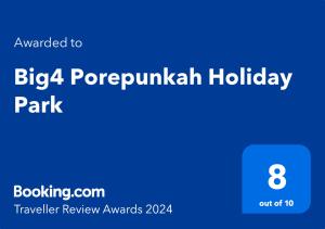 Big4 Porepunkah Holiday Park tesisinde sergilenen bir sertifika, ödül, işaret veya başka bir belge