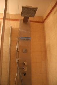 y baño con ducha y cabezal de ducha. en Apartaments Tarrega Lagranja, en Tàrrega