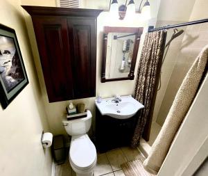 a bathroom with a toilet and a sink at 3Mins.Airport/Fort Bliss-Pet Friendly-Washer/Dryer in El Paso