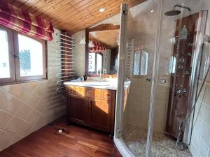 ein Badezimmer mit Dusche und Waschbecken in der Unterkunft Maison confortable face à la mer, 7 couchages, terrasse, jardin, wifi, parking, animaux acceptés - FR-1-224B-211 in La Guérinière + 18 Fotos