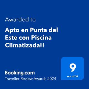 Sertifikat, nagrada, logo ili drugi dokument prikazan u objektu Apto en Punta del Este con Piscina Climatizada!!