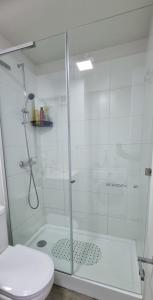 a bathroom with a shower and a toilet at Vive Alto Reñaca in Viña del Mar