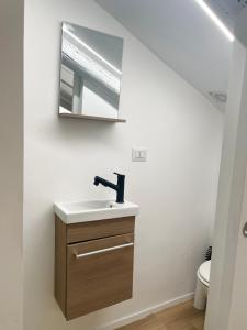 a bathroom with a sink and a mirror at Mansarda (B13) Belfiore in Turin