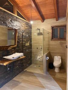 a bathroom with a shower and a toilet at Suite Paulette in Mazamitla