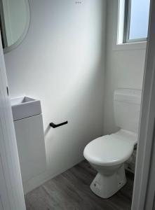 a white bathroom with a toilet and a window at Black Beauty - Spacious Family Retreat for 12 with Spa in Mangakino +27 photos