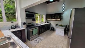 a kitchen with a sink and a stove top oven at The Country House in Omoa