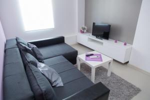 a living room with a couch and a table at Niš City Center Guest House in Niš