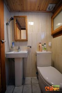 a bathroom with a toilet and a sink at Jeonju Nostalgic Home in Jeonju