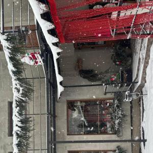 een uitzicht op een huis met sneeuw erop bij Ukrainochka in Slavske