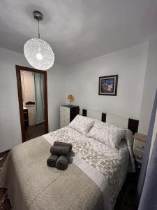 a bedroom with a bed with a black towel on it at APARTAMENTO GARCIA REQUENA in Jaén