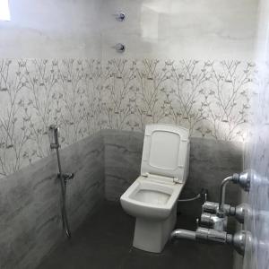 a bathroom with a white toilet in a room at Grassland Homestay in Vastāra