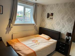 a bed in a bedroom with a window at Spacious family home in Malins Lee