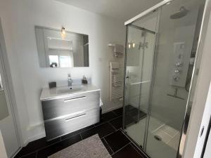 y baño con lavabo y ducha acristalada. en 2 room independent appartement 5 mn from Annecy, en Veyrier-du-Lac