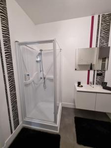 bagno con doccia in vetro e lavandino di Spa: Superbe chambre a Spa