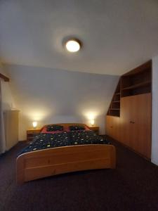 a bedroom with a large bed in a room at Chalupa V Mlýnkách in Bělá pod Pradědem