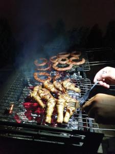 Ein Haufen Essen auf einem Grill in der Unterkunft Vila Aliss in Mamaia Nord – Năvodari