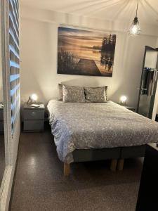 a bedroom with a bed and a painting on the wall at Impasse 2 in Fosses-La-Ville