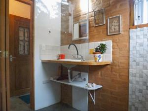 uma casa de banho com um lavatório e um espelho em Chalé rústico na natureza de SFX em São Francisco Xavier
