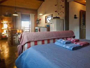 聖弗朗西斯澤維爾的住宿－Chalé rústico na natureza de SFX，一间卧室配有两张床,上面有毛巾