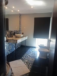 a bathroom with two sinks and two toilets at Douro porto apartamento in Valbom