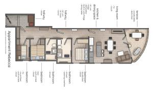 un plano del suelo de un yate pequeño en Gloria Holiday - Apartment Rebecca, en Piran