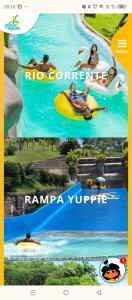 a collage of photos of people on a water slide at Village das águas. in Barra do Piraí