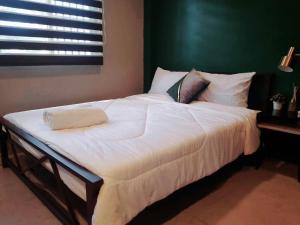 duże białe łóżko w pokoju z oknem w obiekcie Minimalist Vigan Condo Near Calle Crisologo w mieście Vigan
