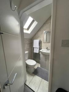 a bathroom with a toilet and a sink at Opal - Executive London Flat in South Norwood