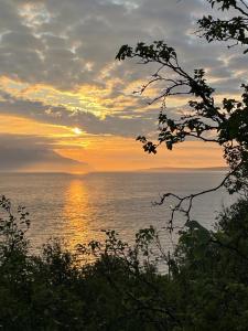 una puesta de sol sobre un cuerpo de agua con árboles en Paradis med mange muligheter!, en Nordmannvik 4 fotos más
