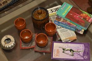 a table with a bunch of items on it at Narayana's Haveli in Varanasi