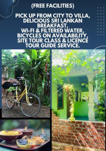 a collage of photos with a bike and a flyer at Evergreen Villa Nature Resort in Anuradhapura