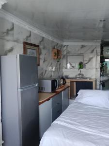 Cape Town的住宿－Cozy Private En Suite Studio，带冰箱的厨房和客房内的一张床