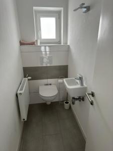 a small bathroom with a toilet and a sink at Apartment Vlora 2-Naturblick in Villach