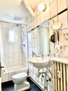 a bathroom with a sink and a toilet and a shower at Appartement Quartier Halles in Strasbourg