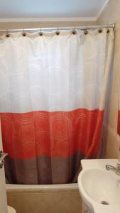 cortina de ducha en un baño junto a un lavabo en Elegante Departamento en Barrio Martin en Rosario