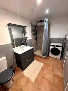 y baño con aseo, lavabo y ducha. en logement pour séjourner en Aix-en-Provence