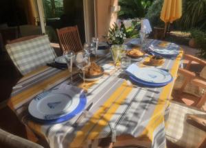 a table with plates of food on top of it at Villa Aurea in Hyères