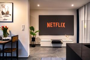 TV a/nebo společenská místnost v ubytování Charmante Wohnung mit Balkon nahe Thunersee - Bitcoin accepted