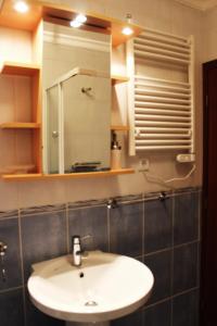 a bathroom with a white sink and a mirror at Casa Retiro de Xisto in Videmonte