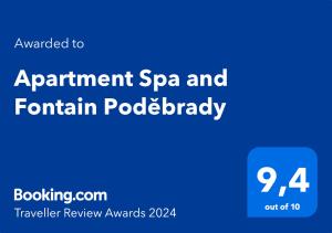 Certifikát, hodnocení, plakát nebo jiný dokument vystavený v ubytování Apartment Spa and Fontain Poděbrady
