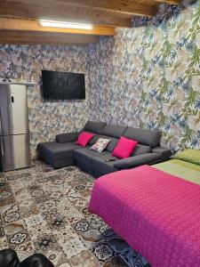 uma sala de estar com um sofá e uma televisão em Eterna Primavera Fayna em Granadilla de Abona