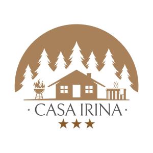 ein Logotyp einer Hütte im Wald mit Pinien in der Unterkunft Casa Irina in Kloster Humor