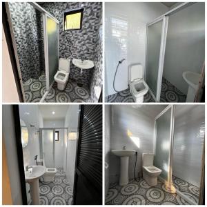 Santa Rita的住宿－Villa Valencia Private Resort，四张带两个卫生间和水槽的浴室的照片