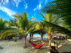 una hamaca en una playa con palmeras en Mithival Beach Rincón del Mar en Rincón